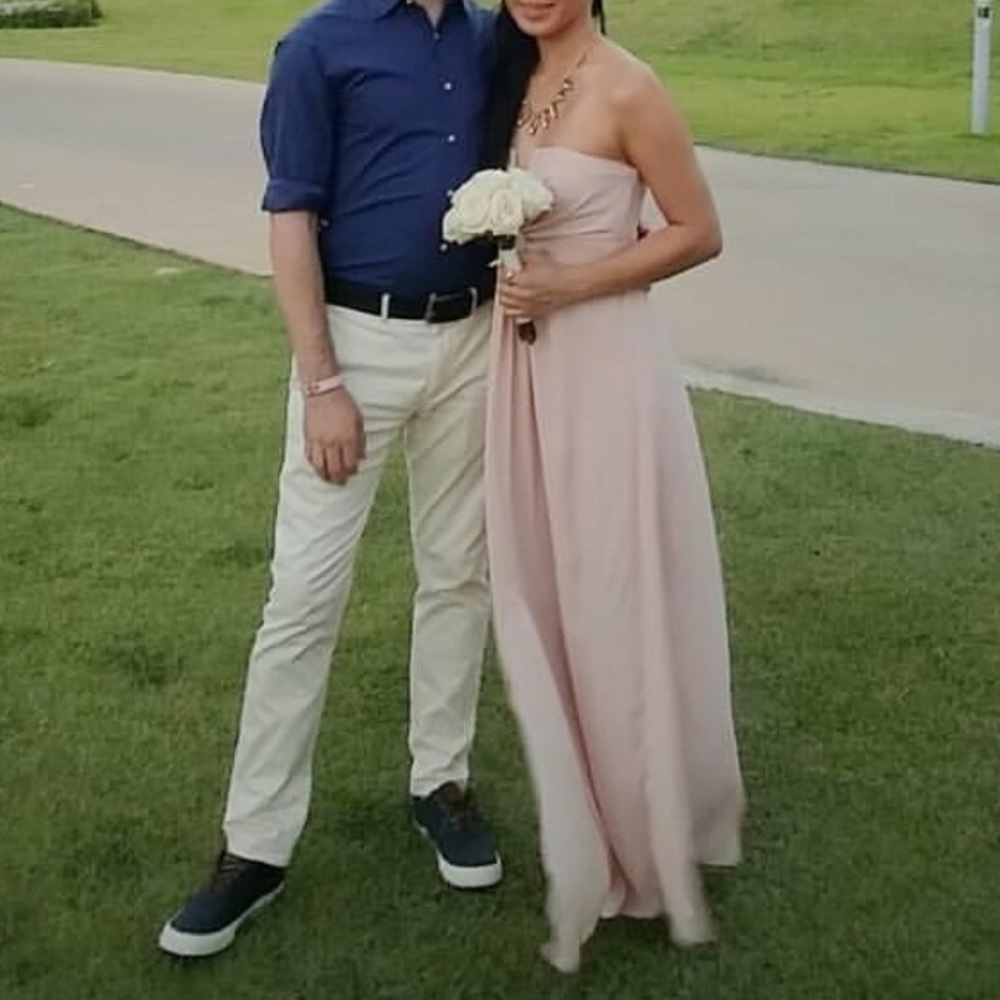 ASOS pink maxi dress with front slit, lined skirt, structured wired top size 6